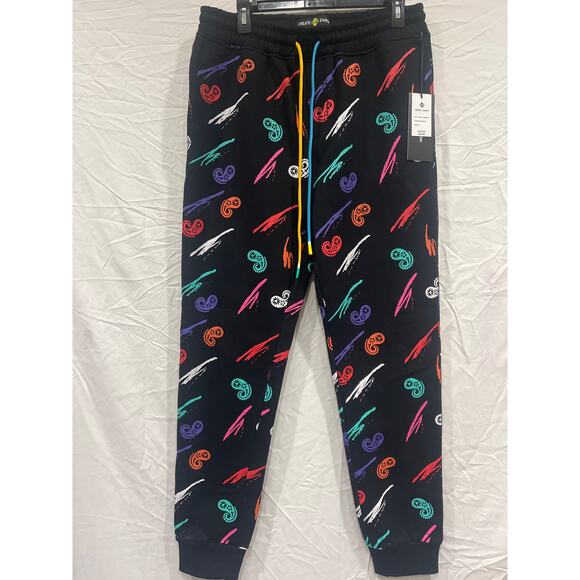 Create 2Mrw Paisley Graphic Print Jogger Sweatpants Fleece lined Men's Large - Picture 2 of 7